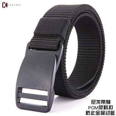 

Simple canvas belt tide metal-free POM plastic hook buckle training security casual wild mens belt