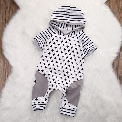 

Infant Kids Newborn Baby Girl Boy Hooded Romper Cross Short Sleeve Jumpsuit Bodysuit Outfit