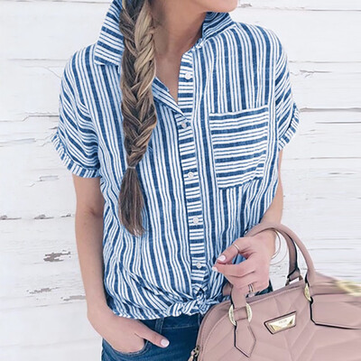 

Starmoon Womens Casual Short Sleeve Striped Tie T-Shirt Blaouse Tops With Buttons
