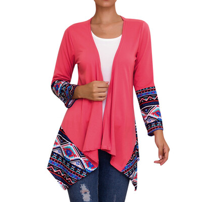 

Toponeto Women Vintage Daily Casual Long Sleeve Cardigan Print Loose Jacket Outwear Coat