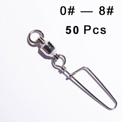 

50pcs Fishing Swivels Fishing Hook Snap Rolling Curved Swivel Stainless Steel Connector Ball Bearing Type Pin Size 0-8