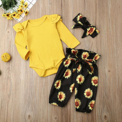 

Infant Baby Girls Kid Romper Bodysuit Cotton Tops Sunflower Pants Outfit Clothes