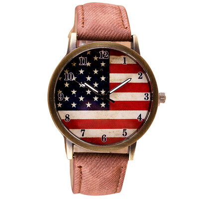 

Luxury Watch Women American Flag pattern Leather Band Analog Vogue Wrist Quartz Watchesbayan kol saati montre femme 533