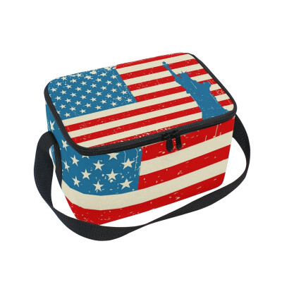 

Lunch Box Insulated Lunch Bag Large Cooler Retro Statue Of Liberty Tote Bagfor Kids Men Women