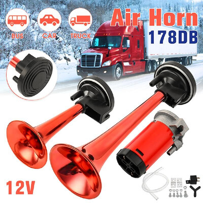 

DC12V 178DB Super Loud Dual Trumpet Air Horn Compressor Kit Car Truck Boat Train