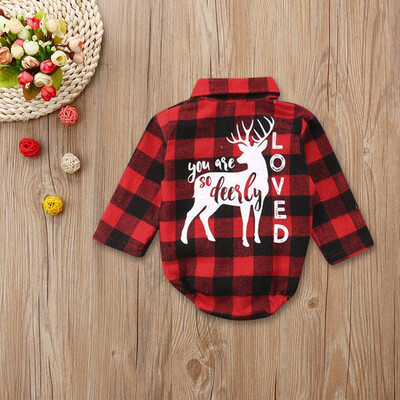 

Infant Newborn Baby Girl Boy Christmas Blouse Plaid Deer Romper Bodysuit Clothes