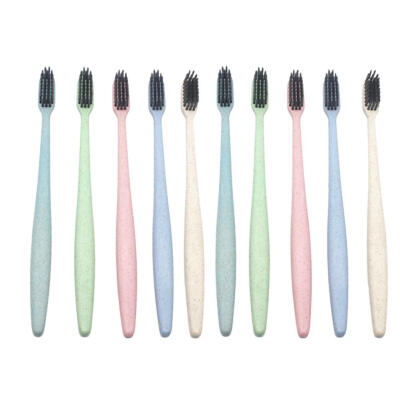 

10pcs Wheat Straw Adults Bamboo Charcoal Toothbrush Travel Toothbrushes