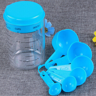 

7 PcsSet Blue Pink Plastic Measuring Cup Measuring Tools Spoons Sets For Kitchen Baking Coffee Graduated Spoons maatbeker