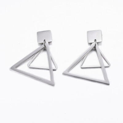 

304 Stainless Steel Dangle Stud Earrings Triangle Stainless Steel Color 28x24x2mm Pin 08mm