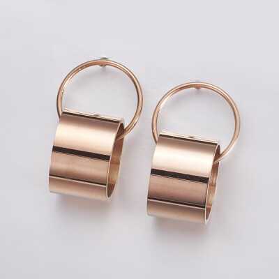 

304 Stainless Steel Dangle Stud Earrings Ring&Column Rose Gold 31x18x175mm Pin 08mm