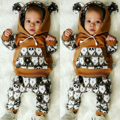 

UK Newborn Baby Girl Boy Winter Warm Cute Hooded TopsPants Tracksuit Outfit Set