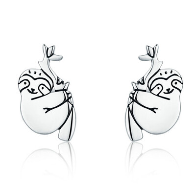 

New Exquisite Sloth Stud Earrings Silver Ear Studs Women Girls Jewelry