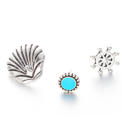 

Sets of Earrings Bohemia Small Sapphire Anchor Shell Double Ear Stud Earrings Women Party Accessories Gifts