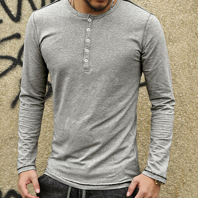 

Mens Casual Pullover Tops Round Neck T-shirt Long Sleeve Button Slim Fit Shirt