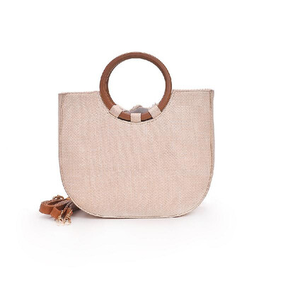 

Summer Women Straw Handbag Knitting Woven Wooden Handle Casual Tote Beach Bohemian Crossbody Bag
