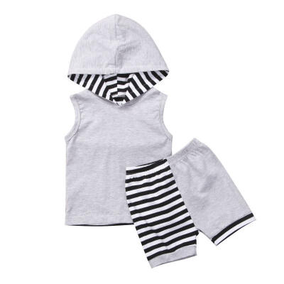 

Newborn Baby Boy Infant Outfits Summer Hoody Vest TopsPants Shorts 2PCS Set