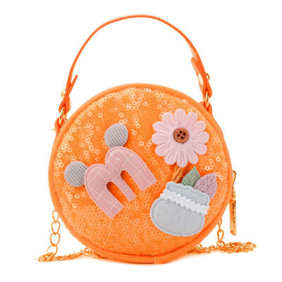 

Sequins Flower Decor Shoulder Handbags Kids Girls Chain Round Crossbody Bag