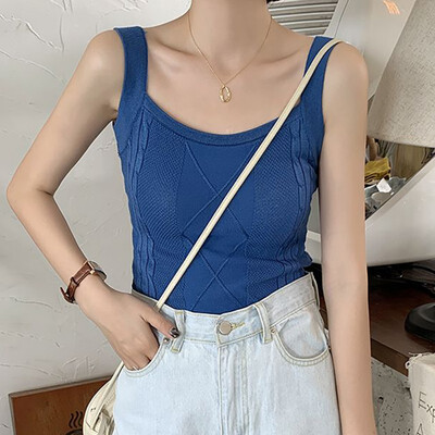 

Womens Fashion O Neck Shirts Sleeveless Solid Knitted Slim Tank Top Fitting Tee Tops