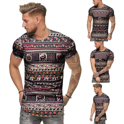 

Toponeto Fashion Mens Summer Slim Casual African Print O-Neck Fit Short Sleeve Top Blouse