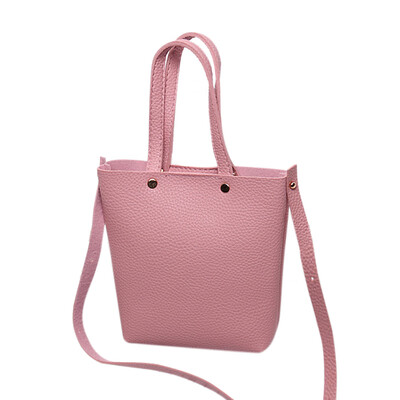 

JHD Fashion Litchi Grain PU Leather Small Women Bucket Handbag Female Mobile Shoulder Messenger BagPink