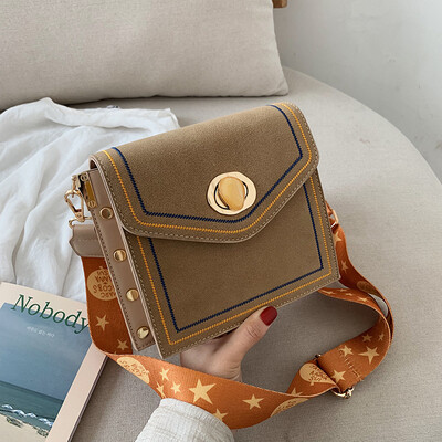

High-grade wide shoulder strap scrub bag handbag new wave small fresh fashion Messenger bag female wild