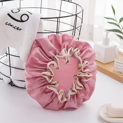 

〖Follure〗Women Double Waterproof Shower Satin Bathing Cap Hats Silk Reusable Hair Cover