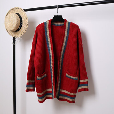 

Winter 2018 new cardigan sweater womens jacket loose long languid&fun color v-neck knitwear