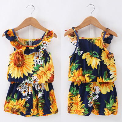 

2PCS Toddler Kids Baby Girl Sunflower ShirtPants Shorts Outfits Summer Clothes