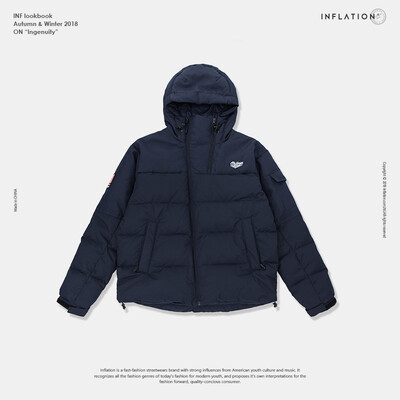 

2018 winter tide brand solid color multi-pocket embroidery down jacket long section collar hooded jacket