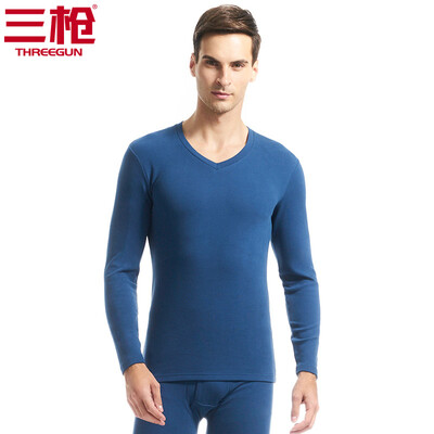 

Three guns thermal underwear men 2018 autumn&winter new products refreshing skin stretch thick cotton round neck v-neck long-sleeved couple autumn clothes long pants womens suit mens deep blue