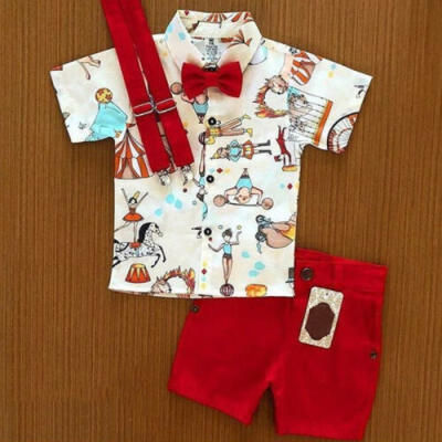 

UK Gentleman Infant Baby Boy Clothes Cartoon Short Sleeve Tops Shorts Outfit Set