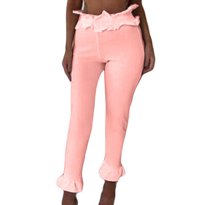 

Tailored Womens Long Solid High Waist Ruffles Ankle-Length Pants