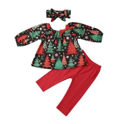 

Christmas Toddler Baby Girl Outfits Clothes Xmas Tree TopsPantsHeadband Set