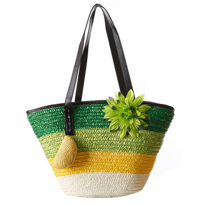 

Knitted Straw bag Summer flower Bohemian fashion womens handbags color stripes shoulder bags beach bag big tote bags