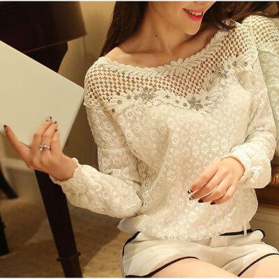 

Sexy Fashion Women&39s Lace Tops Tee Long Sleeve Shirt Casual Blouse Loose T-shirt