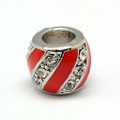 

Platinum Tone Alloy Enamel Rhinestone European Beads Large Hole Drum Beads Red 10x8mm Hole 5mm