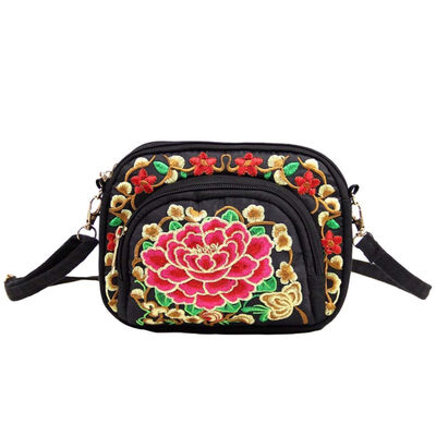 

Women Ethnic Flower Embroidery Mini Canvas Crossbody Shoulder Bag Phone Holder