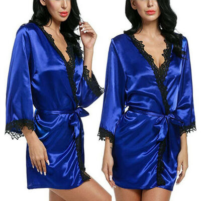 

Sexy Bride Long Women Lace Floral Kimono Robe Satin Silk Night Dressing Gown