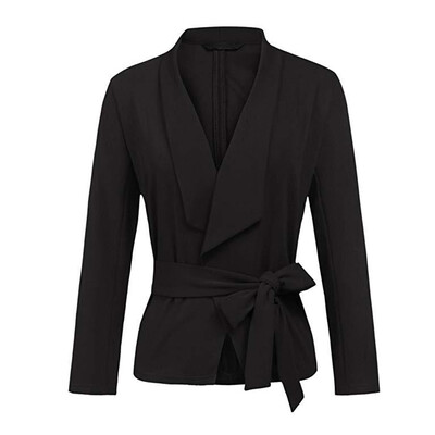 

Roseonmyhand Women Long Sleeve Solid Cardigan Elegant With Belt Slim Coat