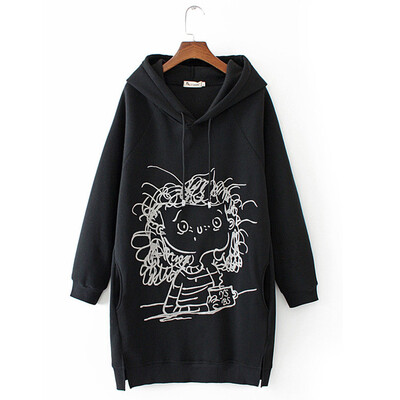 

Tailored Women Cartoon Girl Print Long Sleeve Splited Hoodie Sweatshirt Pullover Top