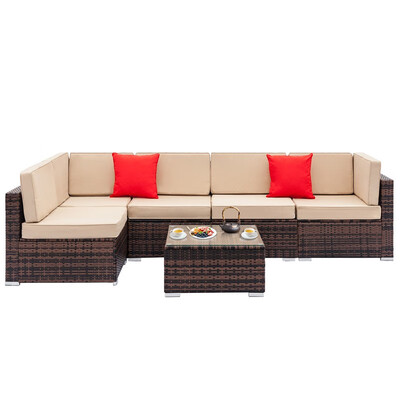 

Outdoor Brown Rattan Pool Garden 4PCS Sofa Set with Blue Cushions