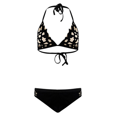 

Women Halter Neck Hollow-out Slim Bikini Two-piece Suits