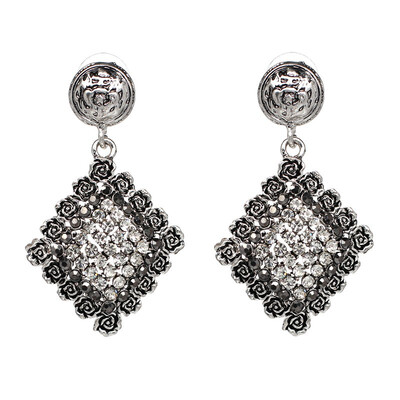 

JURAN 2018 Fashion Square Dangle Earrings Statement Crystal Silver Plated Drop Earrings For Women Jewelry W1105-1