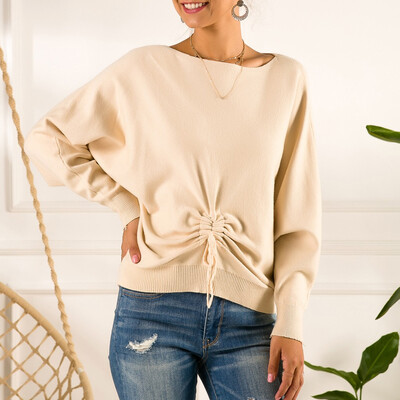 

Gobestart Women Office Lady Pullover Knitted Solid Color Long Sleeve Slash-Neck Sweater