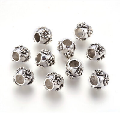 

Alloy European Style Beads Large Hole Beads Barrel with Flower Antique Silver 9x105mm Hole 45mm