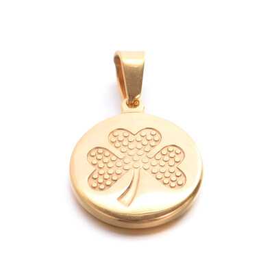 

304 Stainless Steel Pendants Flat Round with Clovers Golden 19x16x3mm Hole 65x4mm
