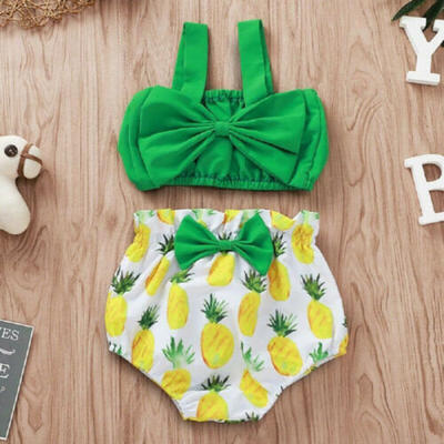 

2PCS Newborn Baby Girl Summer Crop Tops TankPineapple Shorts Pants Outfits Set