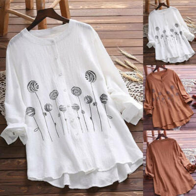 

Plus Size Women Cotton&Linen Summer Gypsy Baggy Tunic Top Shirt Blouse -5XL