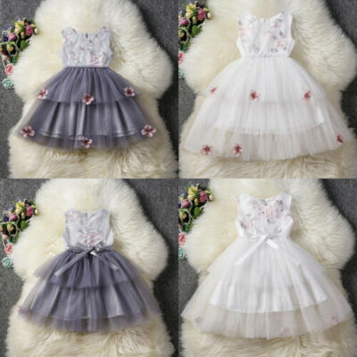 

US Toddler Kid Baby Girl Tutu Dress Floral Tulle Princess Weeding Party Sundress