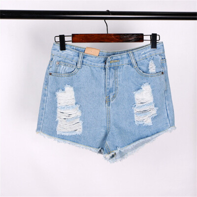 

Tailored Women Mid Waisted Washed Ripped Hole Short Mini Jeans Denim Pants Shorts